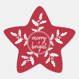 KerstHolly, rood en wit, helder Ster Sticker