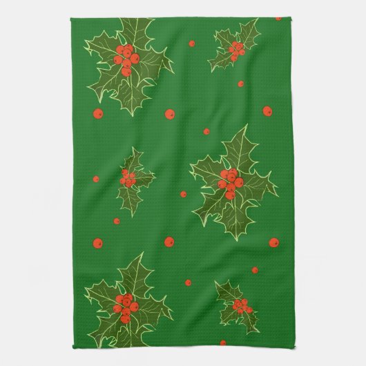 KerstHolly Theedoek (Verticaal)