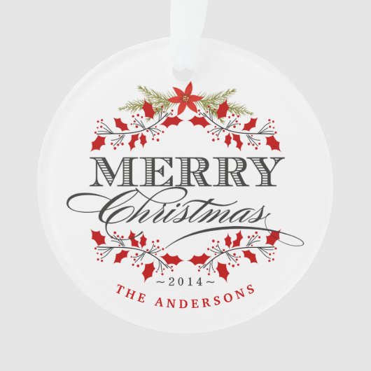 KerstHolly Typografie Familie Foto Ornament (voorkant)