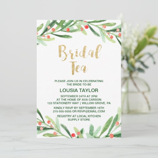 KerstHolly Wreath Bridal Tea Kaart (Staand voorkant)
