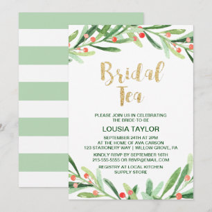 KerstHolly Wreath Bridal Tea Kaart