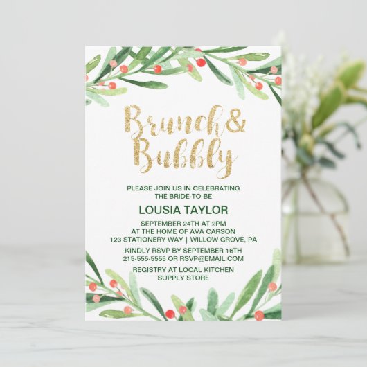 KerstHolly Wreath Brunch en Bubble Kaart (Staand voorkant)