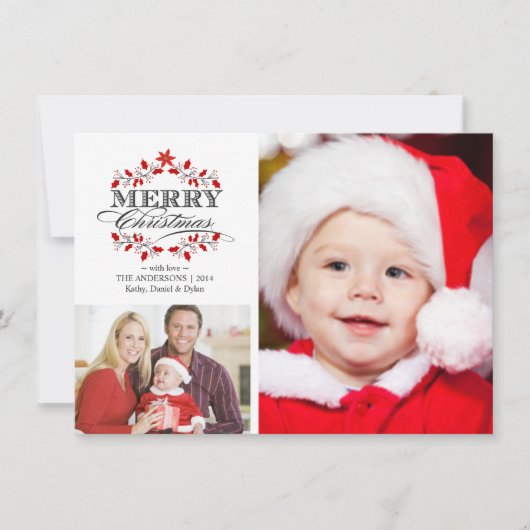 KerstHolly Wreath Holiday Photo Collage Feestdagenkaart (Voorkant)