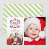 KerstHolly Wreath Holiday Photo Collage Feestdagenkaart (Voorkant / Achterkant)