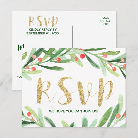 KerstHolly Wreath Song Request RSVP Briefkaart (Voorkant / Achterkant)