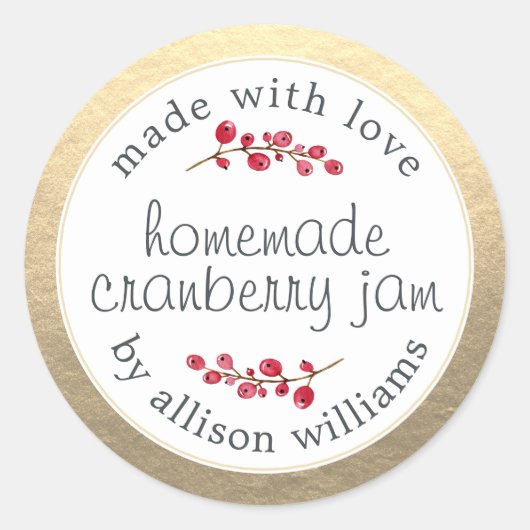 Kersthomemade Cranberry Jam Can Gold Ronde Sticker (Voorkant)