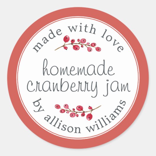 Kersthomemade Cranberry Jam Can Red Ronde Sticker (Voorkant)