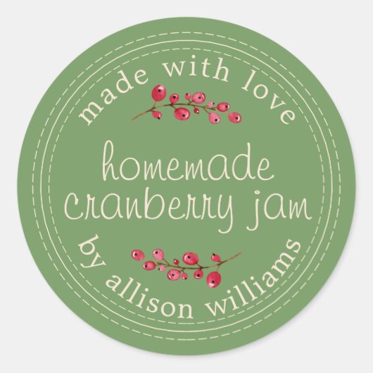 Kersthomemade Cranberry Jam Green Ronde Sticker (Voorkant)