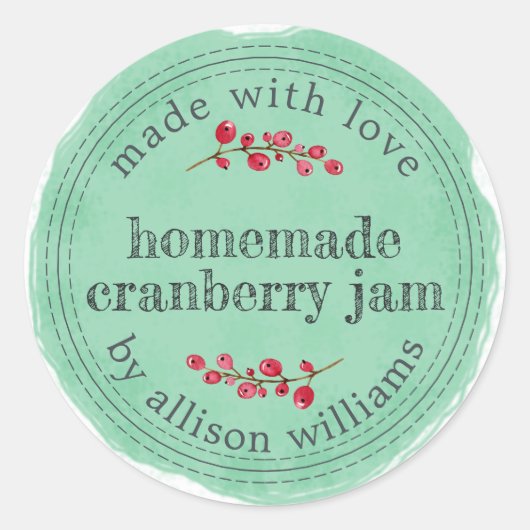 Kersthomemade Cranberry Jam Green Waterverf Ronde Sticker (Voorkant)