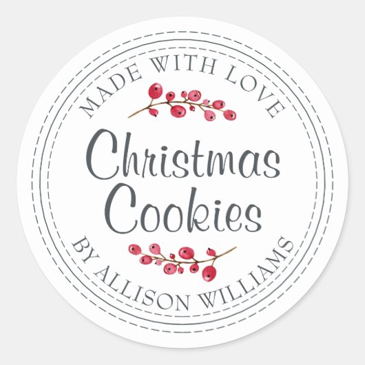 kersthomemade koekjes jaaretiket ronde sticker (Voorkant)