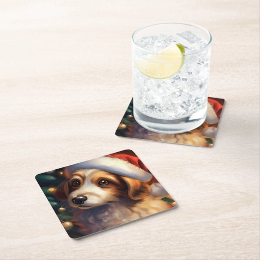 Kersthond 2 kartonnen onderzetters (Insitu)