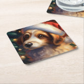 Kersthond 2 kartonnen onderzetters (Schuin)