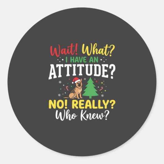 Kersthond Attitude Humor Ronde Sticker (Voorkant)