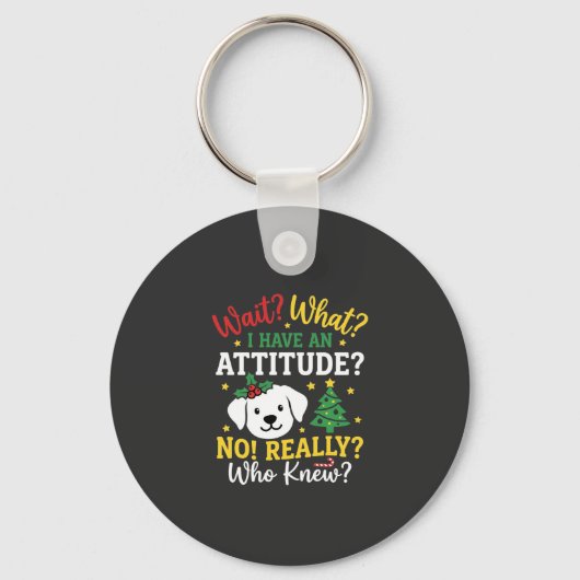 Kersthond Attitude Vakantie Humor Sleutelhanger (Voorkant)