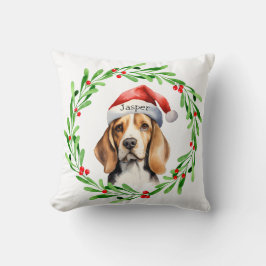 Kersthond Beagle Santa Hat Vakantie Kussen