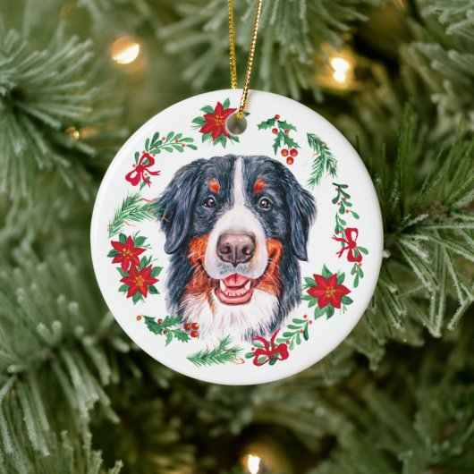 Kersthond Bernese Mountain Waterverf Keramisch Ornament (Boom)