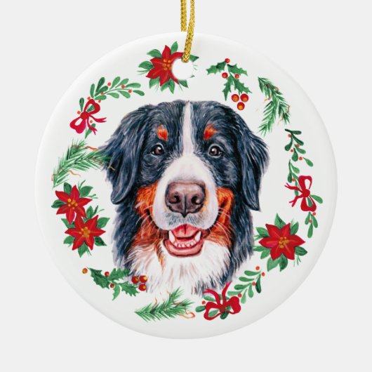 Kersthond Bernese Mountain Waterverf Keramisch Ornament (Voorkant)