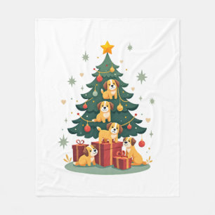 Kersthond Boom T-shirt Schattige Grappige Puppies Fleece Deken