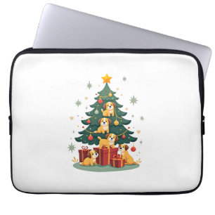 Kersthond Boom T-shirt Schattige Grappige Puppies Laptop Sleeve
