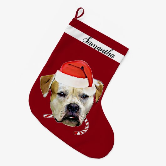 Kersthond Bulldog Grote Kerstsok (Voorkant (Hangend))