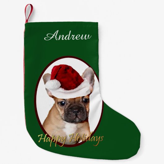 Kersthond Bulldog op maat Kleine Kerstsok (Voorkant)