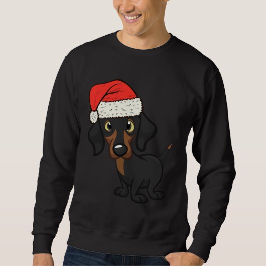 Kersthond Cute Dachshund Wearing Santa Hat Trui (Voorkant)