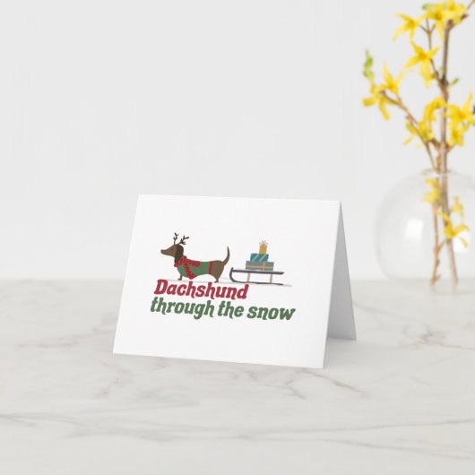 Kersthond: Dachshund door de sneeuw Kaart (Gele Bloem)