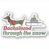 Kersthond: Dachshund door de sneeuw Sticker (Voorkant)