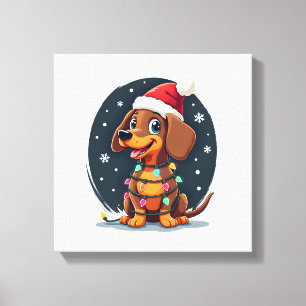 Kersthond Dachshund Kerstman Kerst Wiener 2 Canvas Afdruk