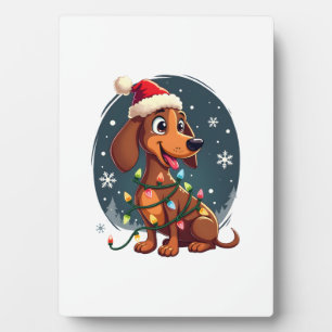 Kersthond Dachshund Kerstman Kerst Wiener Vrouwen Fotoplaat