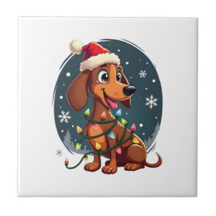 Kersthond Dachshund Kerstman Kerst Wiener Vrouwen Tegeltje