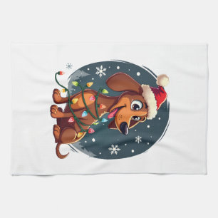 Kersthond Dachshund Kerstman Kerst Wiener Vrouwen Theedoek