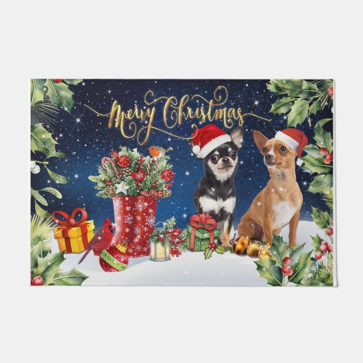Kersthond Doormat, Chihuahua Lovers Gift Deurmat (Voorkant)