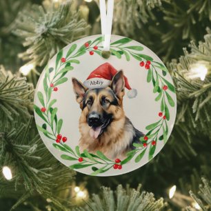 Kersthond Duitse herder Santa Glas Ornament