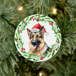Kersthond Duitse herder Santa Keramisch Ornament