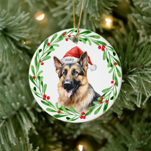 Kersthond Duitse herder Santa Keramisch Ornament (Boom)