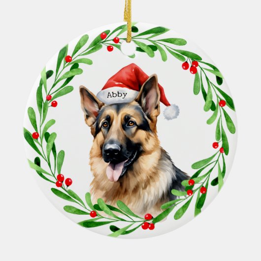 Kersthond Duitse herder Santa Keramisch Ornament (Achterkant)