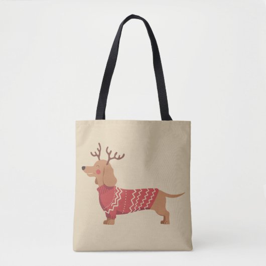 Kersthond Eigenaar Teckel Gift Vakantie Kerstmis Tote Bag (Voorkant)