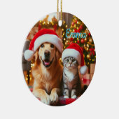 Kersthond en Kerstkat Kerstmis Keramisch Ornament (Rechts)