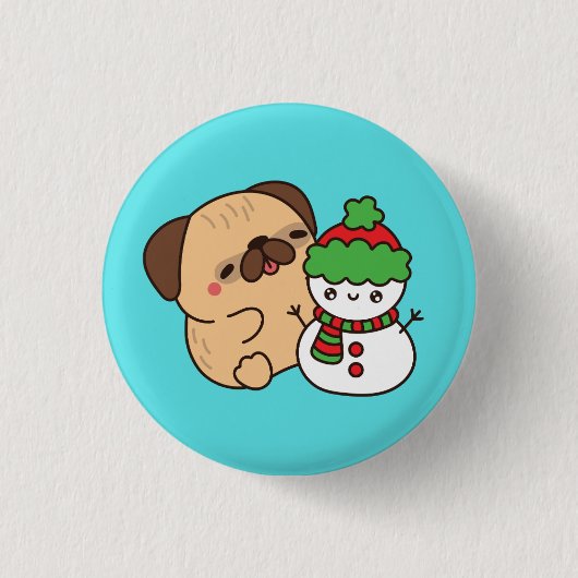 Kersthond en Sneeuwman Ronde Button 3,2 Cm (Voorkant)