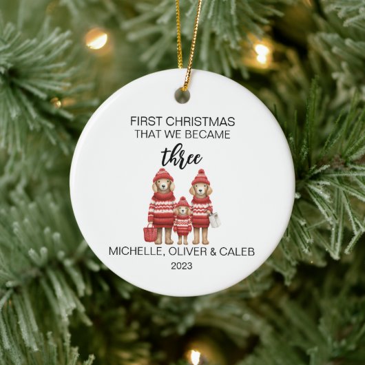 Kersthond Familie van Drie Keramisch Ornament (Boom)