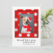 Kersthond Foto Eenvoudig rood feestdag Lijst Feestdagenkaart (Staand voorkant)