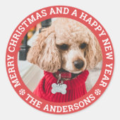 Kersthond Foto Klassieke Ronde Sticker (Voorkant)