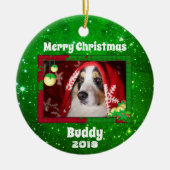 Kersthond foto naam: groen keramisch ornament (Voorkant)