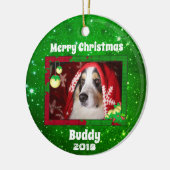 Kersthond foto naam: groen keramisch ornament (Links)