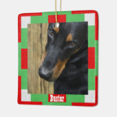 Kersthond foto naam rood groen vierkant keramisch ornament (Links)