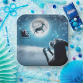 Kersthond fotografeert kerstman in slee papieren bordje (Feest)