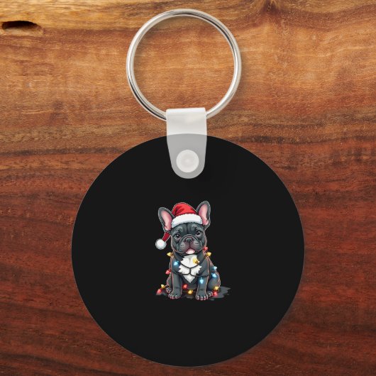 Kersthond Franse Bulldog Xmas Frenchie 3 Sleutelhanger (Voorkant)