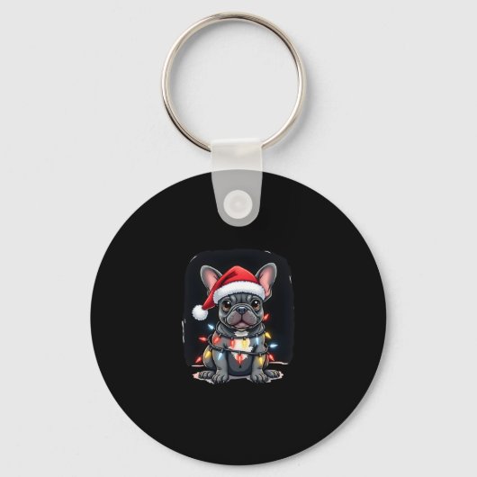 Kersthond Franse Bulldog Xmas Frenchie Mannen Wom Sleutelhanger (Voorkant)
