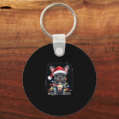 Kersthond Franse Bulldog Xmas Frenchie Mannen Wom Sleutelhanger (Voorkant)